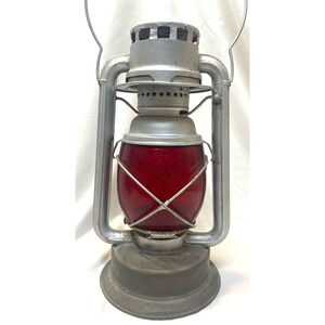 C.T. Ham Tubular Lantern Brass 1800s Red Globe